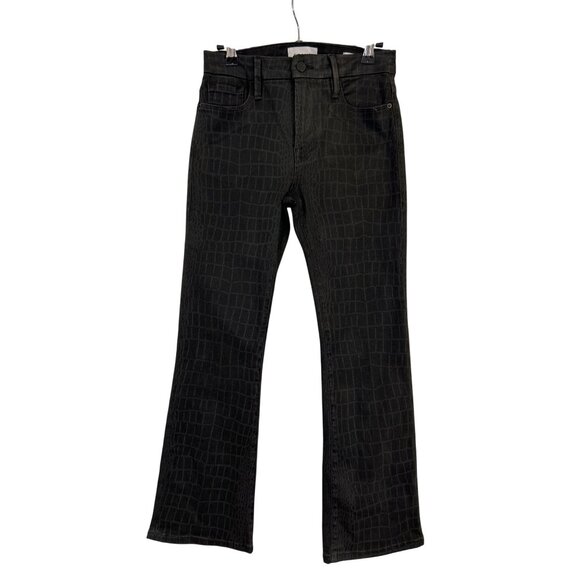 FRAME Le Crop Black Mini Boot Croc Effect Denim Size 27 - Picture 1 of 7
